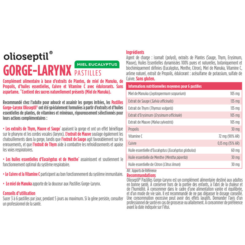 Pastilles Gorge-Larynx Olioseptil - Apaise et soulage la gorge - Shopping  Nature
