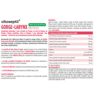 OLIOSEPTIL pastilles gorge larynx, huiles essentielles et enrouements, maux  de gorge - Vente et location de matériel médical Petit Bosquet - Pharmacie  du petit Bosquet