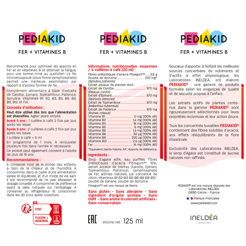 Pédiakid - Fer et Vitamines B - Ingrédients